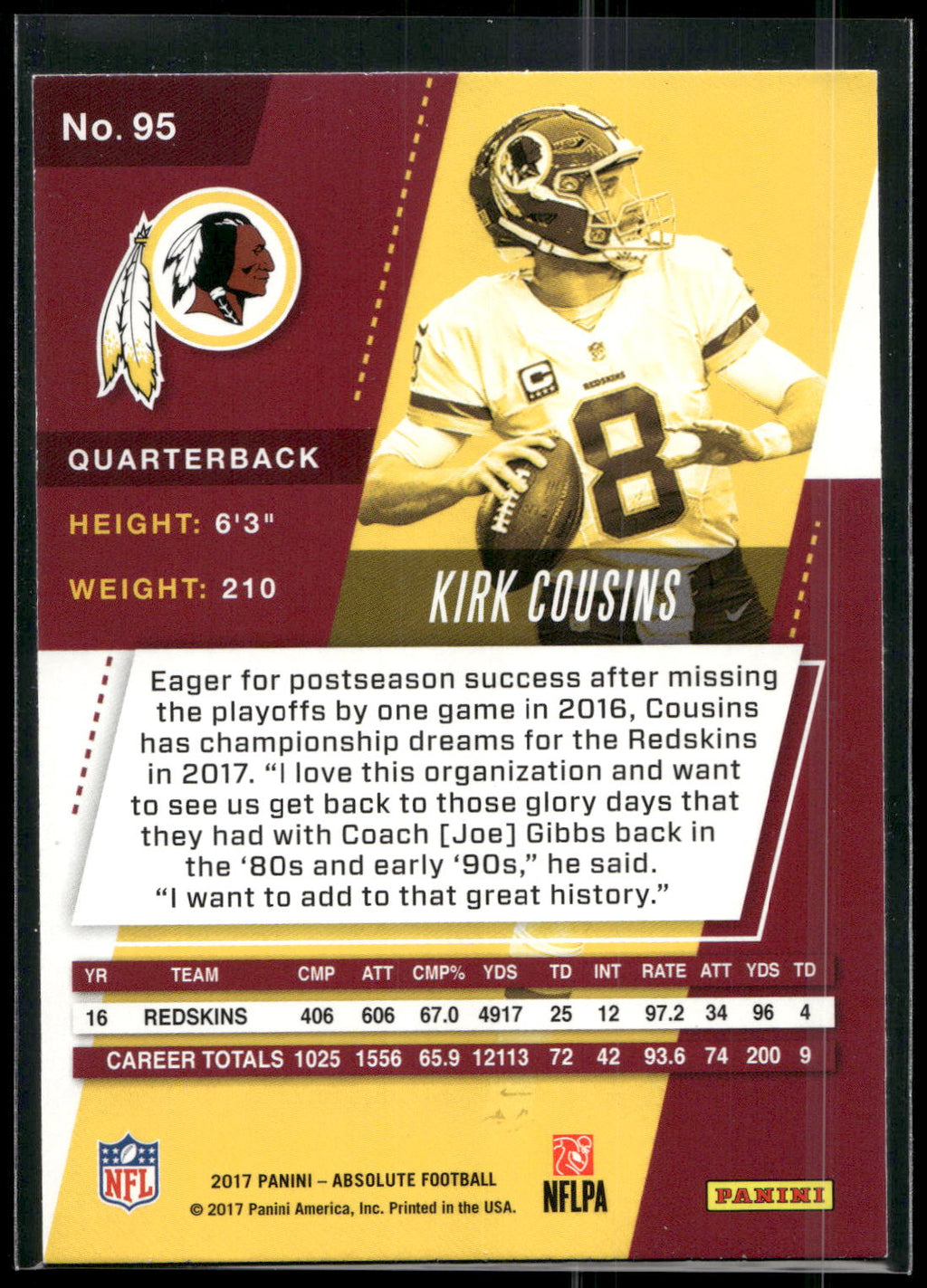 2017 Panini Absolute #95 Kirk Cousins