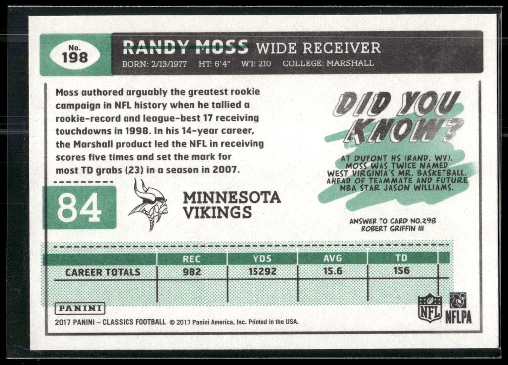 2017 Panini Classics #198 Randy Moss