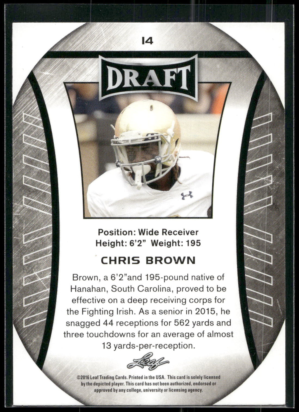 2016 Leaf Draft #14 Chris Brown Gold