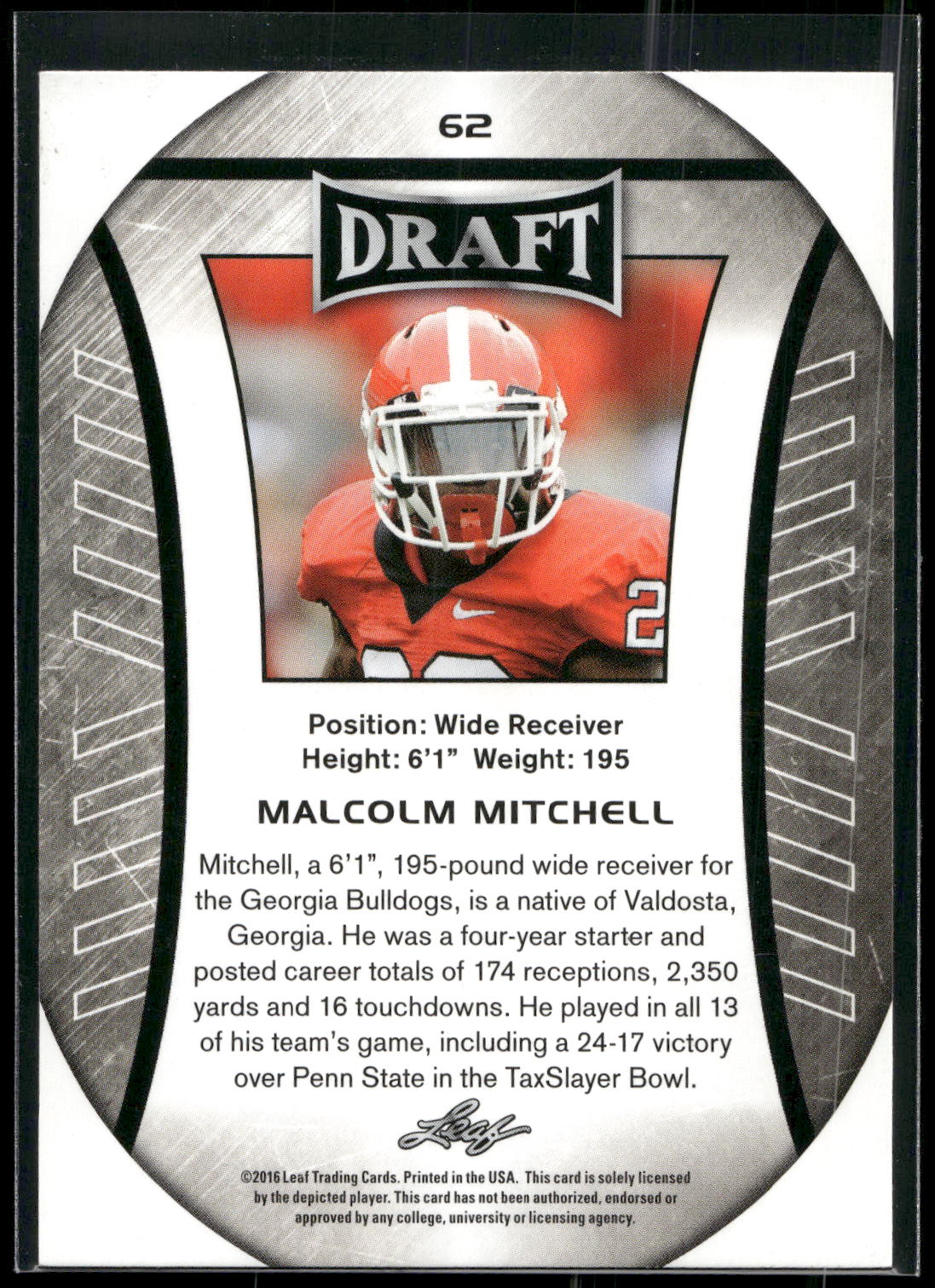 2016 Leaf Draft #62 Malcolm Mitchell Gold