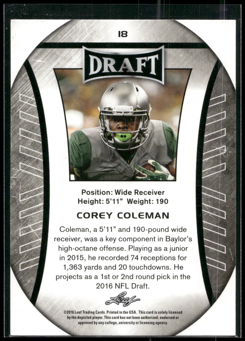 2016 Leaf Draft #18 Corey Coleman Gold