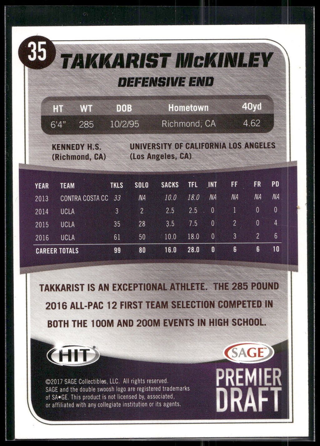 2017 SAGE HIT #35 Takkarist McKinley