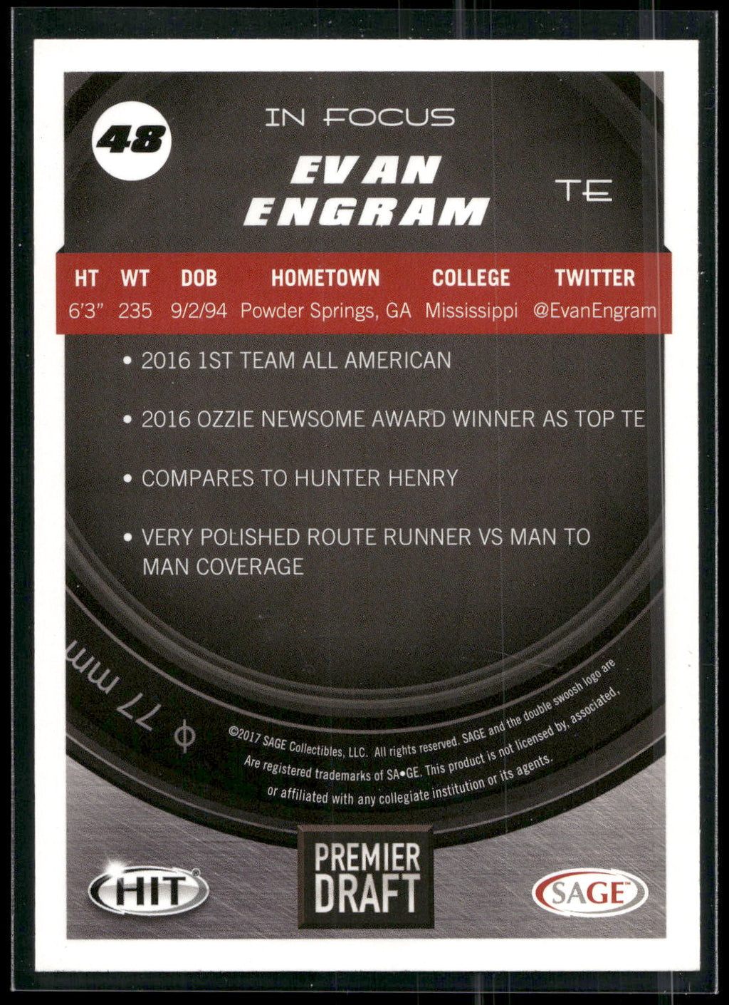 2017 SAGE HIT #48 Evan Engram