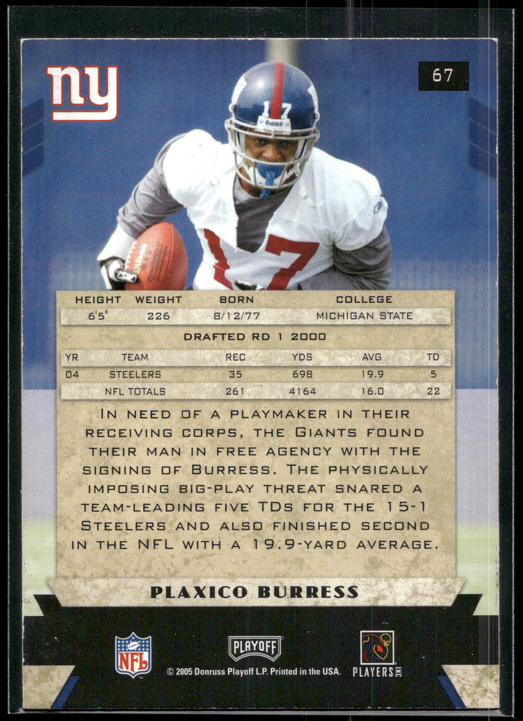 2005 Playoff Honors #67 Plaxico Burress