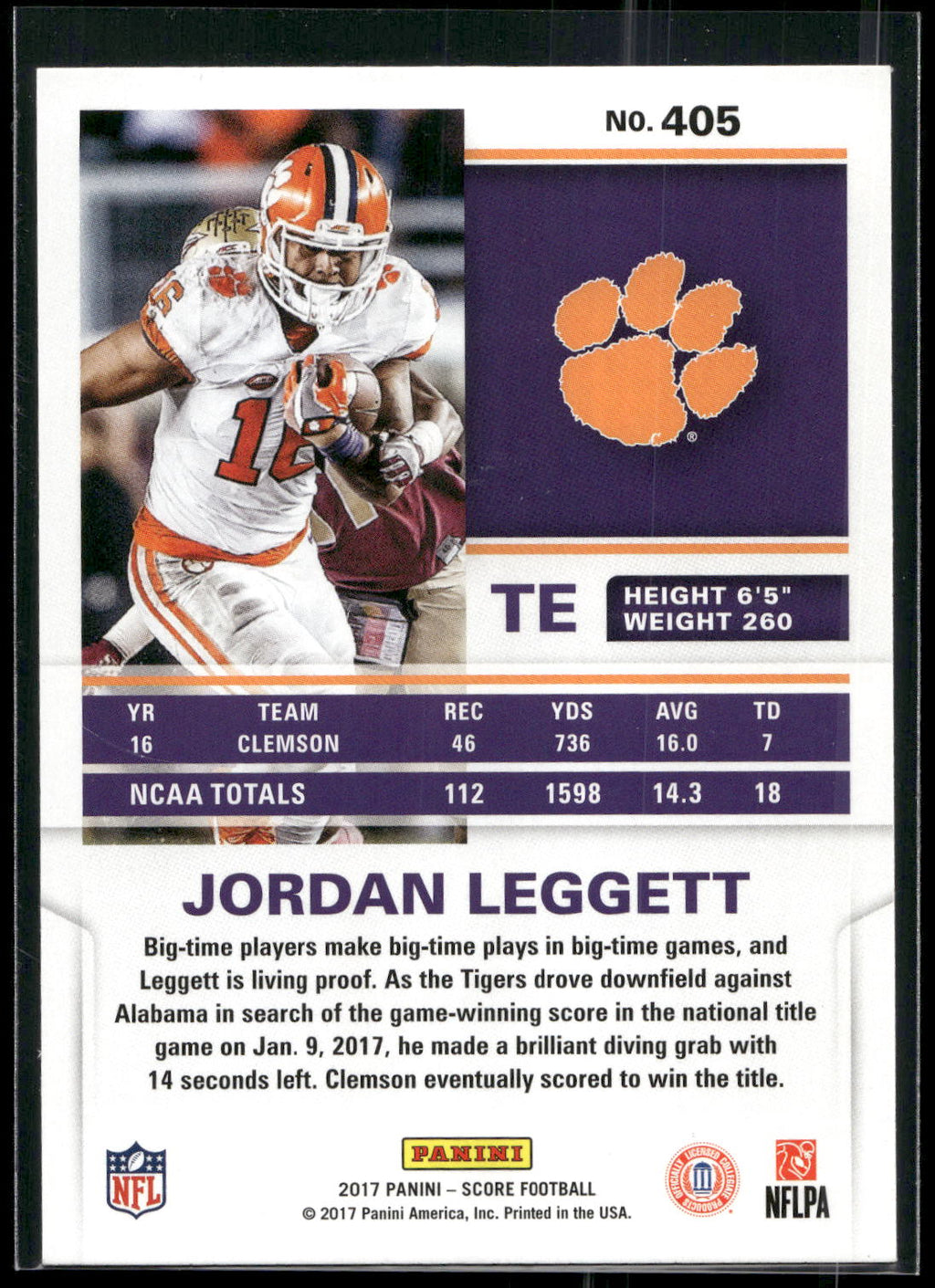 2017 Score #405 Jordan Leggett
