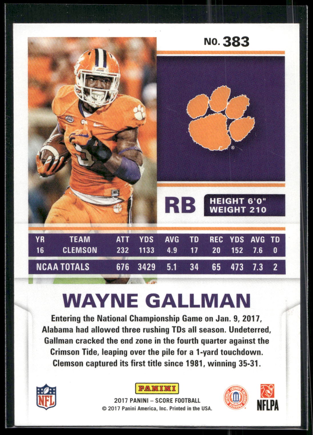 2017 Score #383 Wayne Gallman