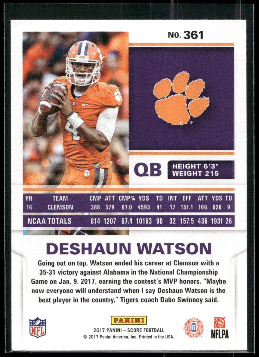 2017 Score #361 Deshaun Watson