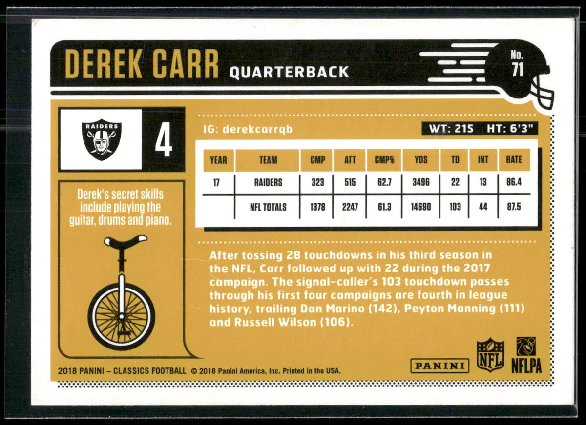 2018 Panini Classics #71 Derek Carr