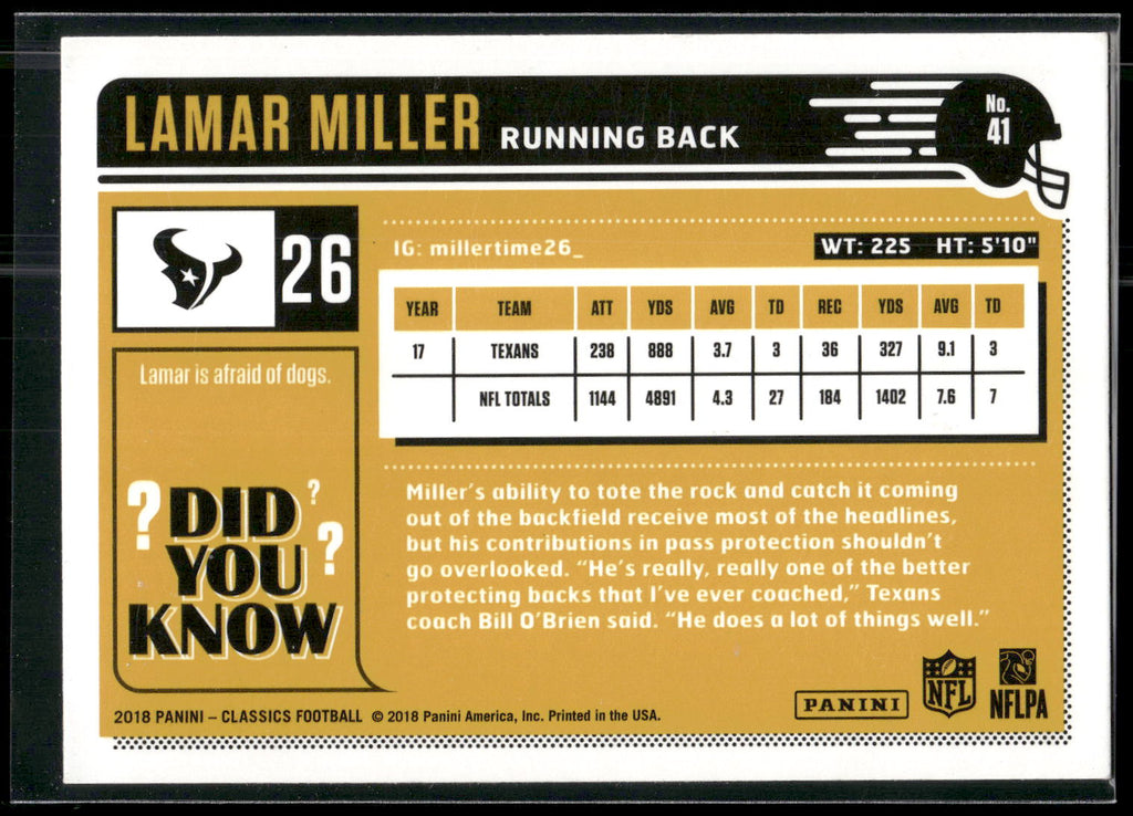 2018 Panini Classics #41 Lamar Miller