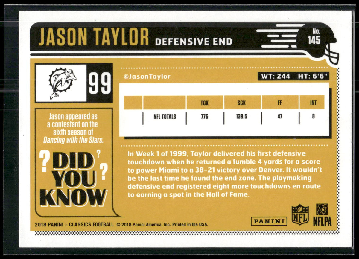 2018 Panini Classics #145 Jason Taylor