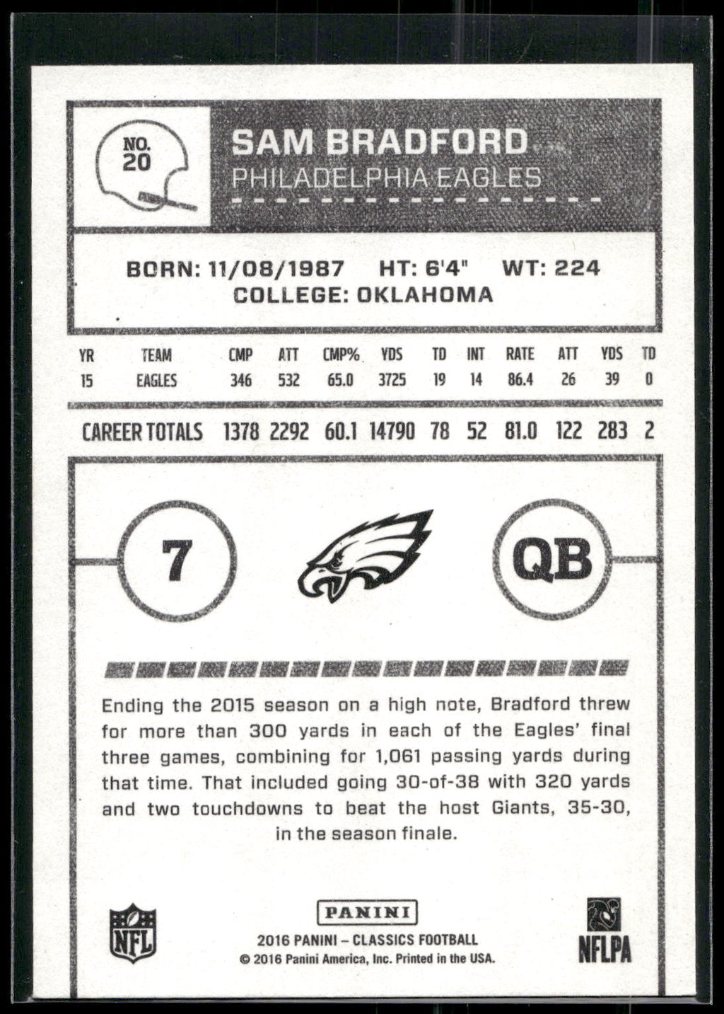 2016 Panini Classics #20 Sam Bradford