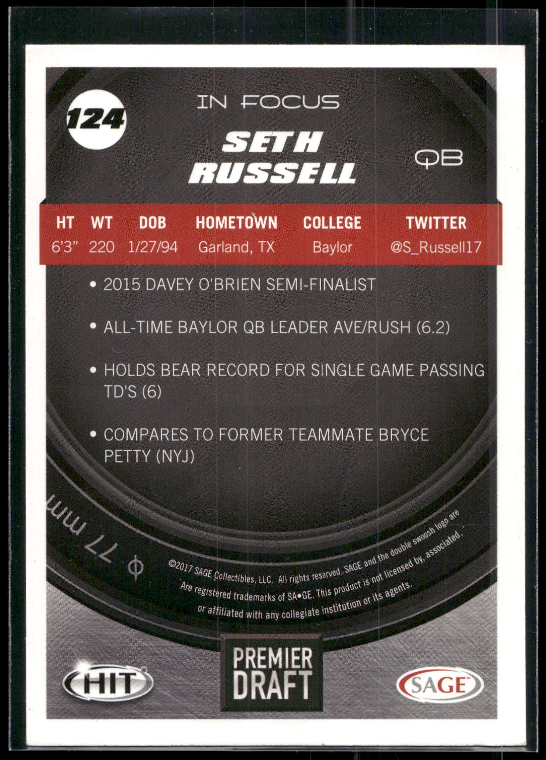 2017 SAGE HIT #124 Seth Russell Blue