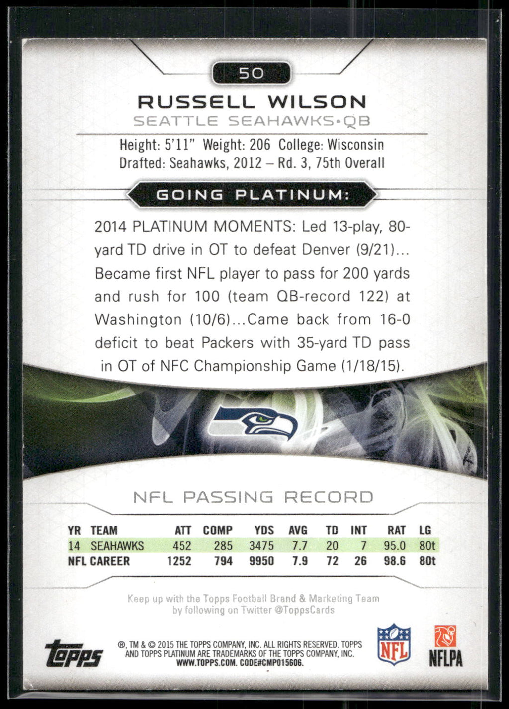 2015 Topps Platinum #50 Russell Wilson