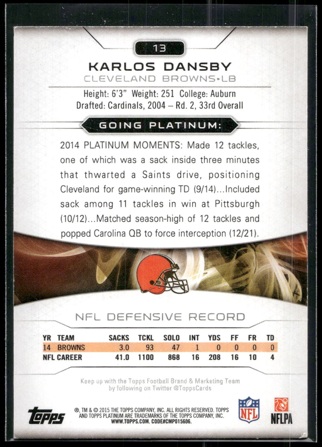 2015 Topps Platinum #13 Karlos Dansby