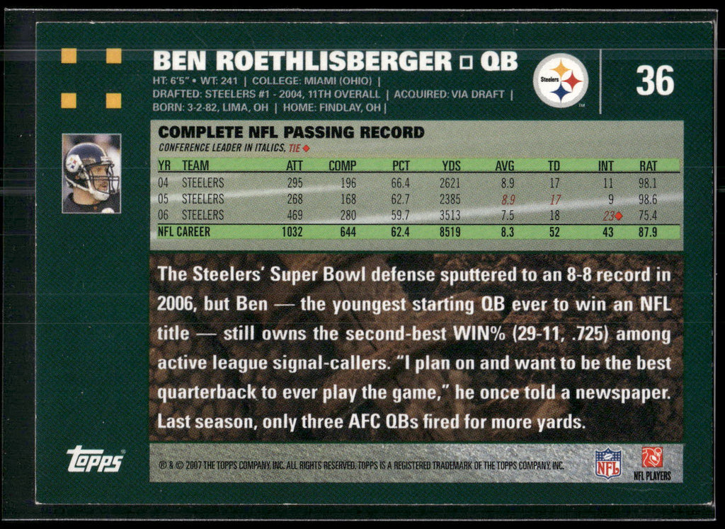 2007 Topps #36 Ben Roethlisberger