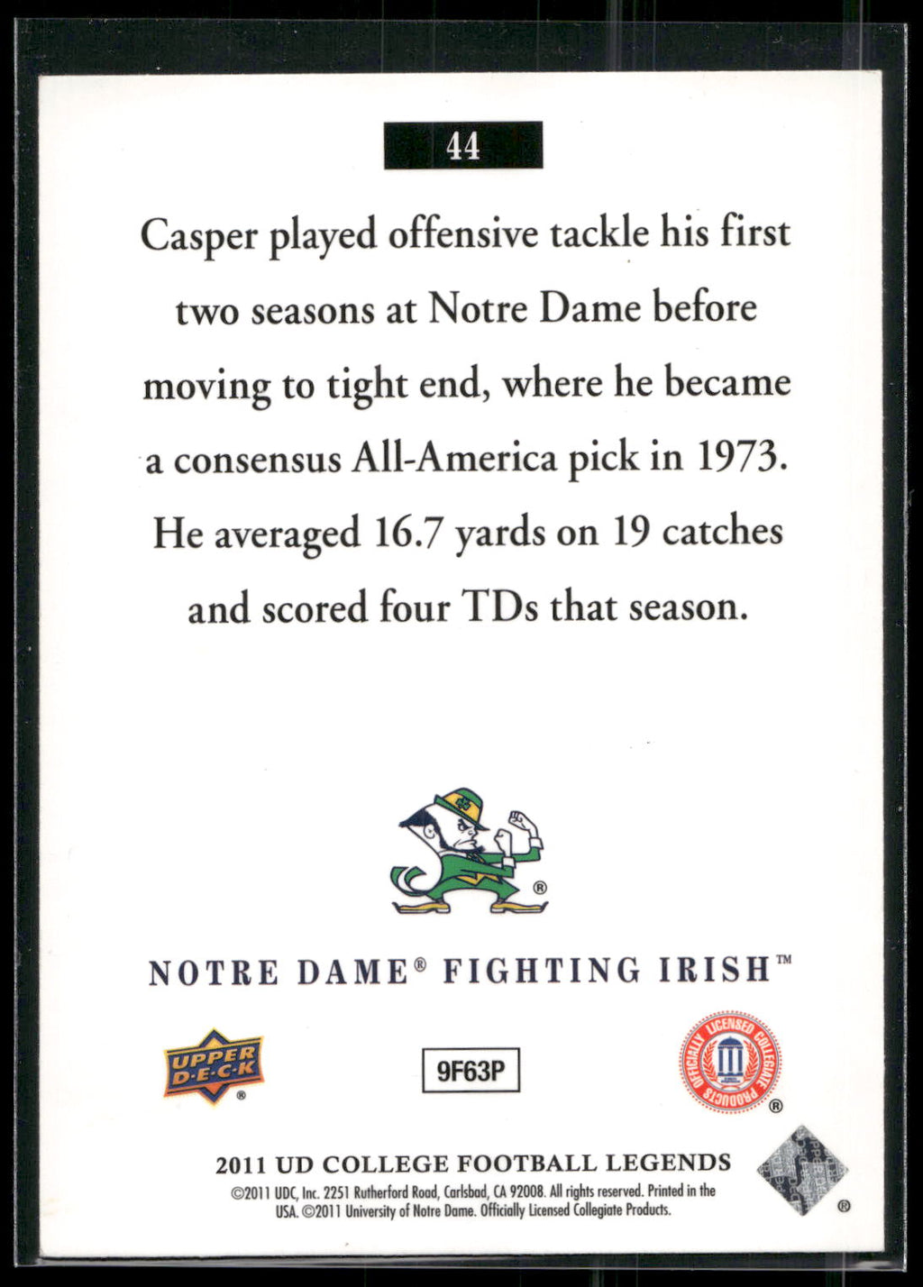 2011 Upper Deck College Football Legends #44 Dave Casper
