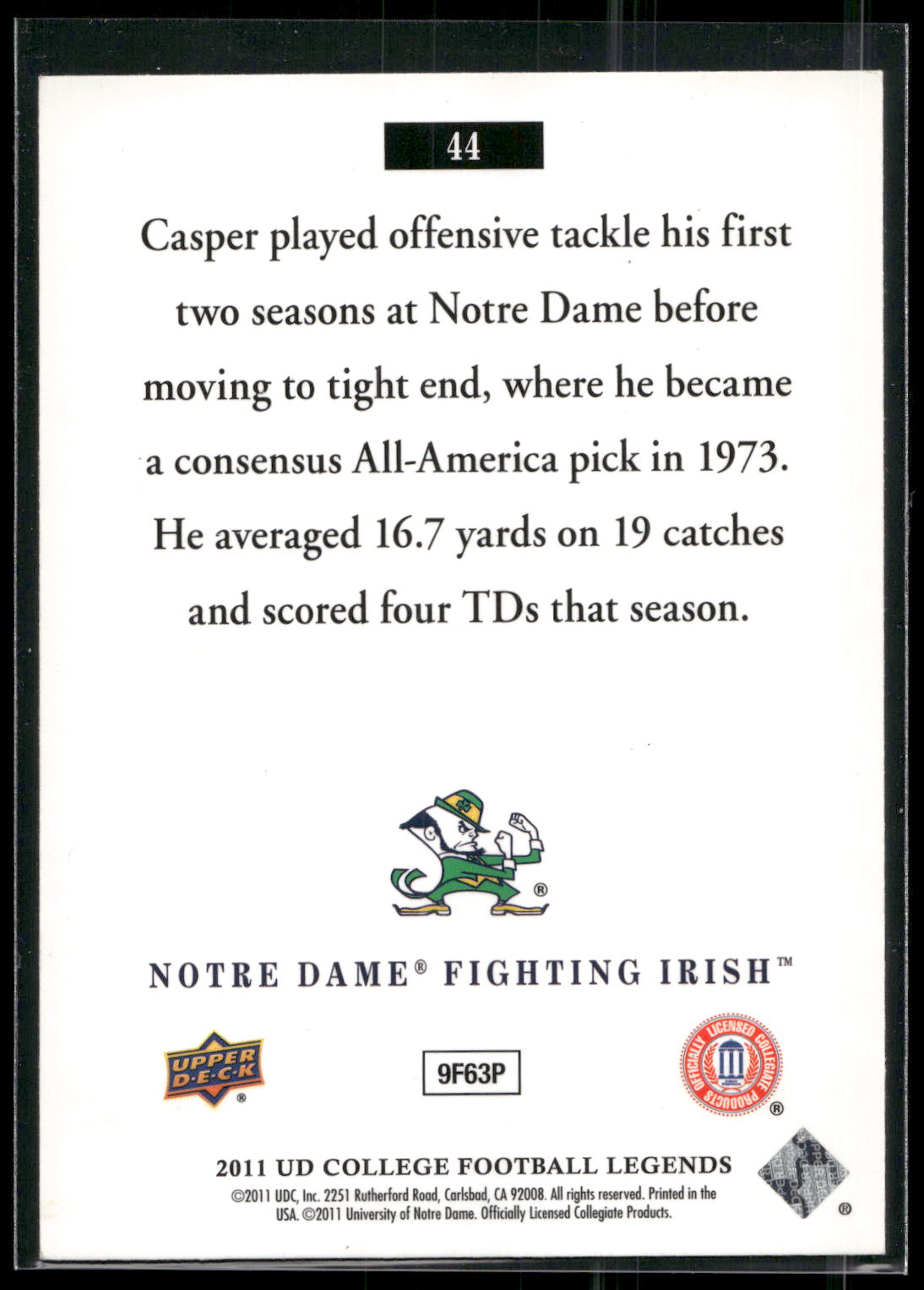 2011 Upper Deck College Football Legends #44 Dave Casper