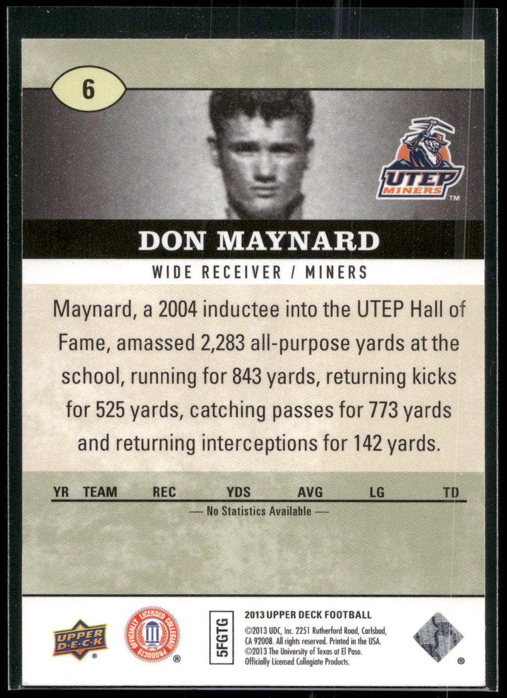 2013 Upper Deck #6 Don Maynard
