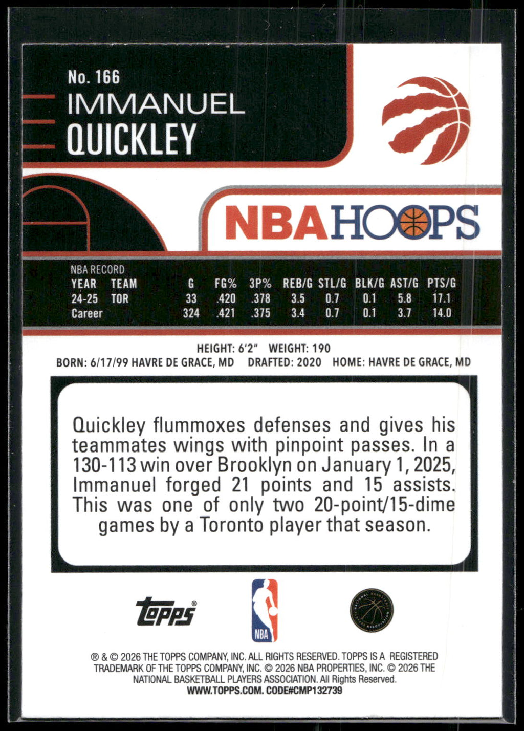 2025-26 Hoops #166 Immanuel Quickley Rainbow
