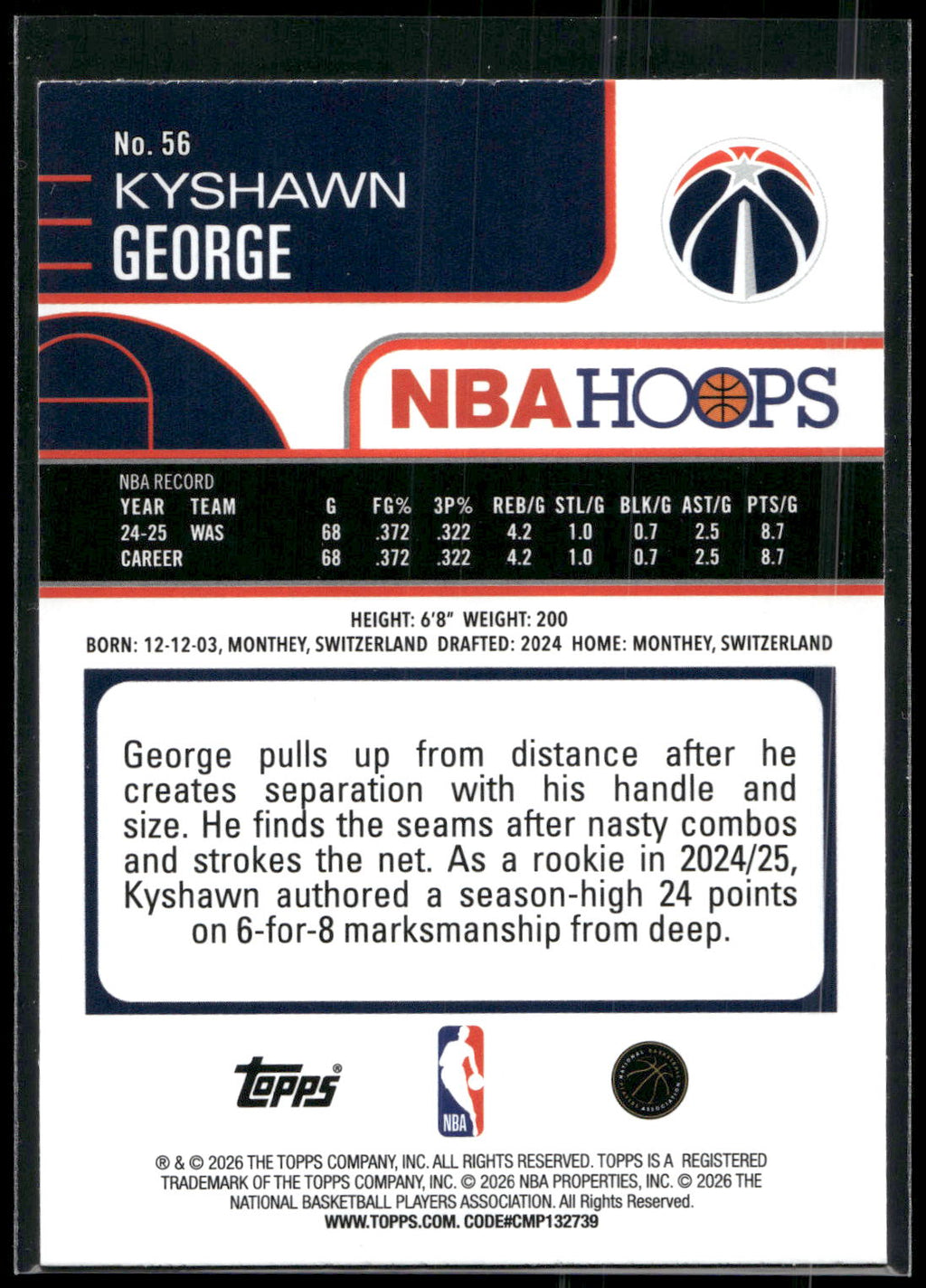 2025-26 Hoops #56 Kyshawn George Rainbow