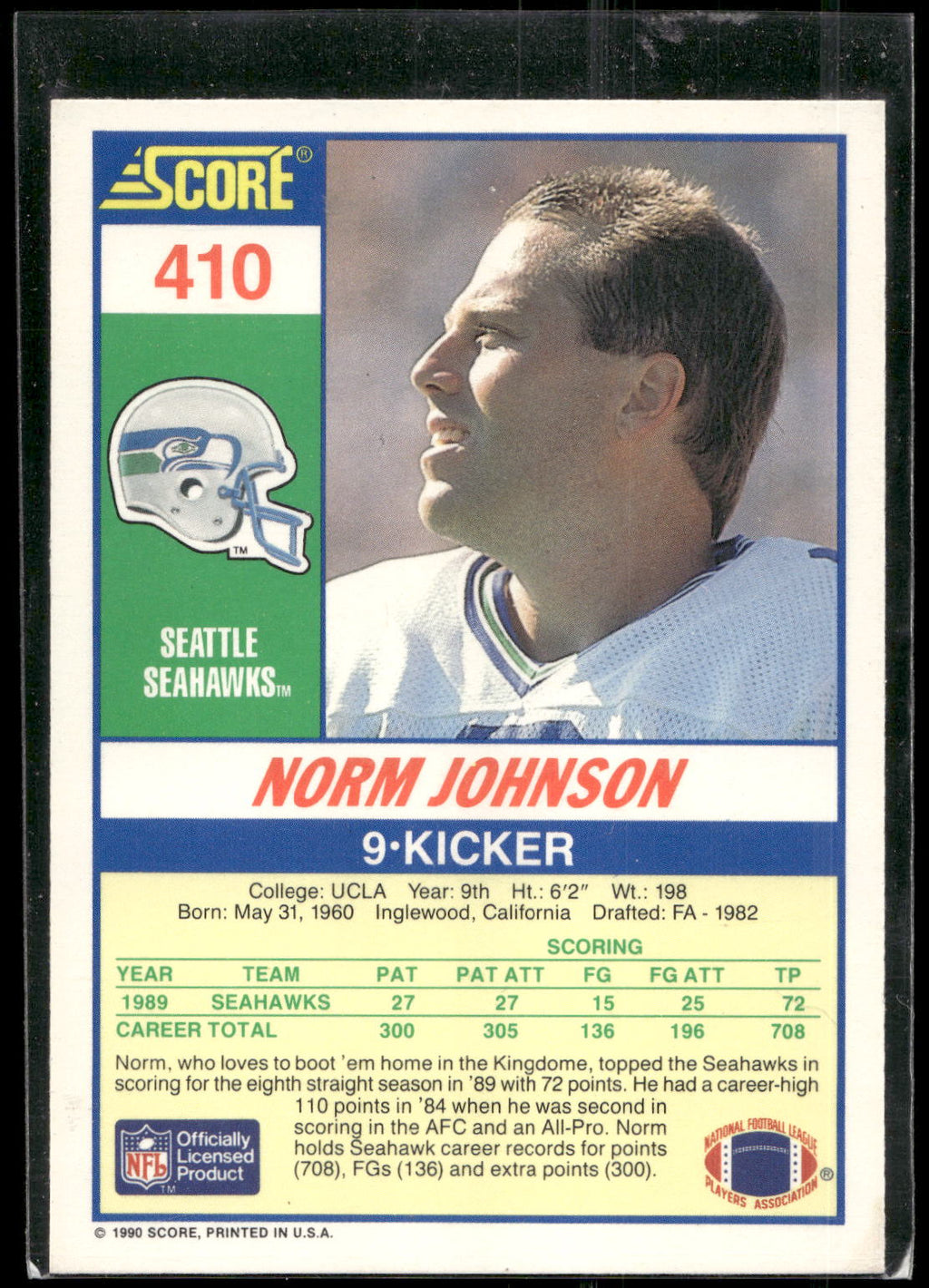 1990 Score #410 Norm Johnson