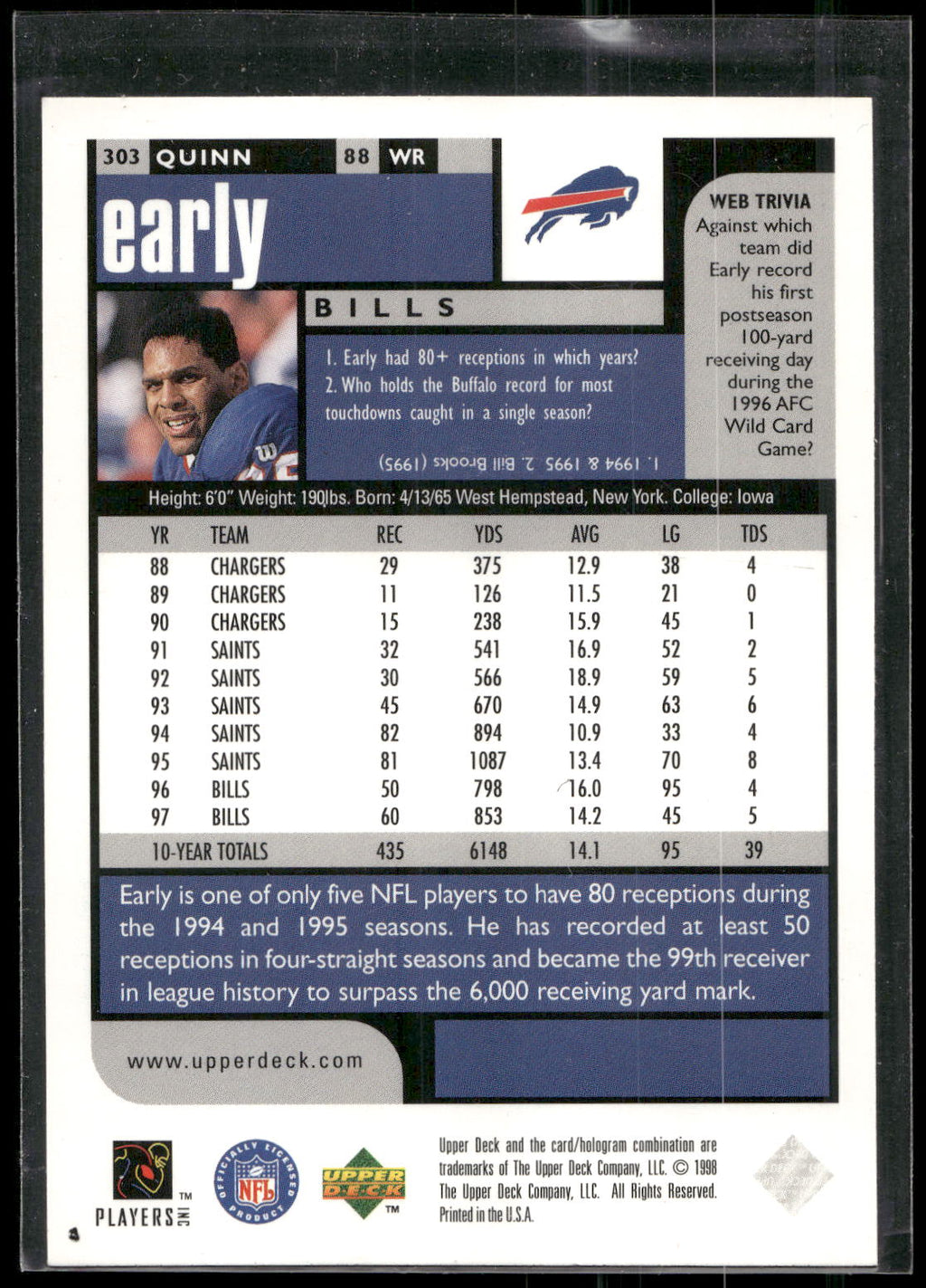 1998 UD Choice #303 Quinn Early