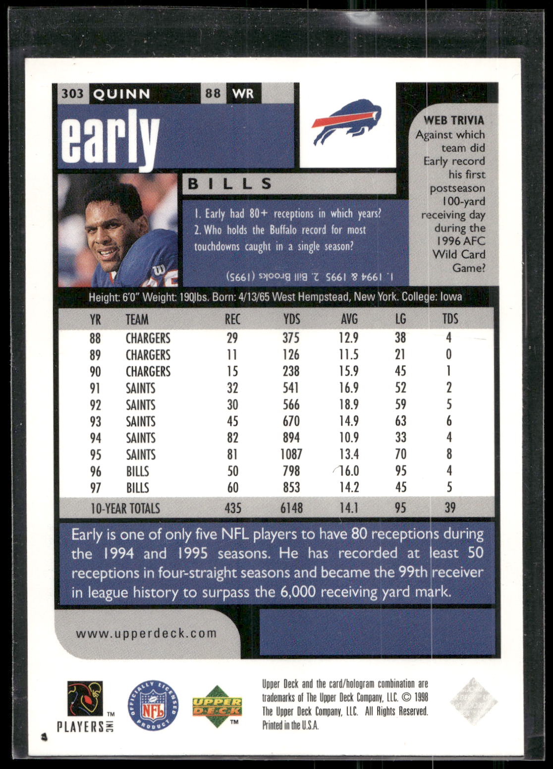 1998 UD Choice #303 Quinn Early
