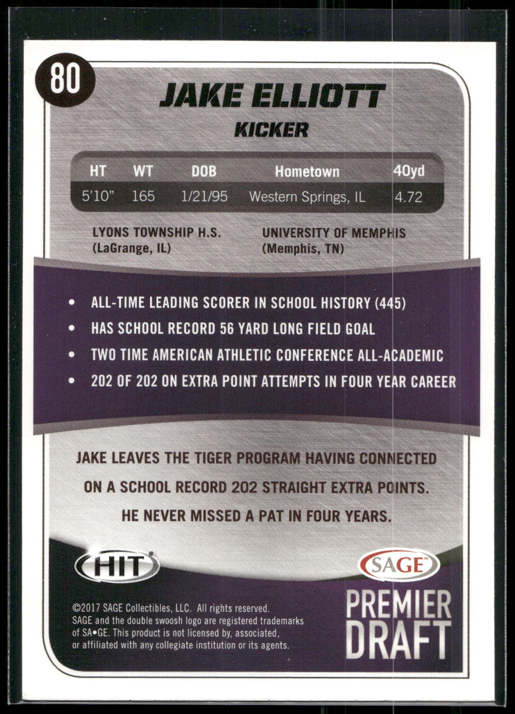 2017 SAGE HIT #80 Jake Elliott
