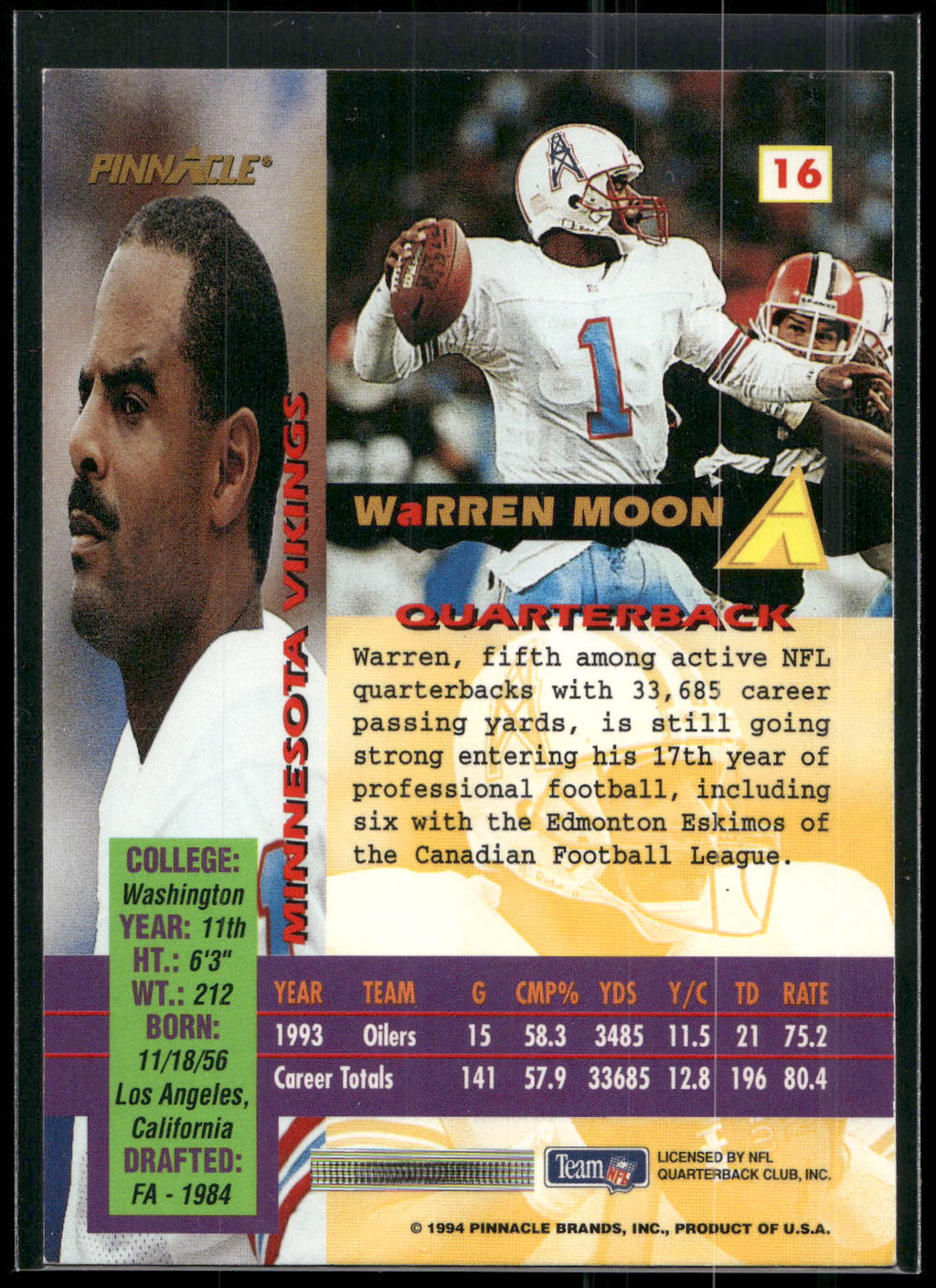 1994 Pinnacle Canton Bound #16 Warren Moon