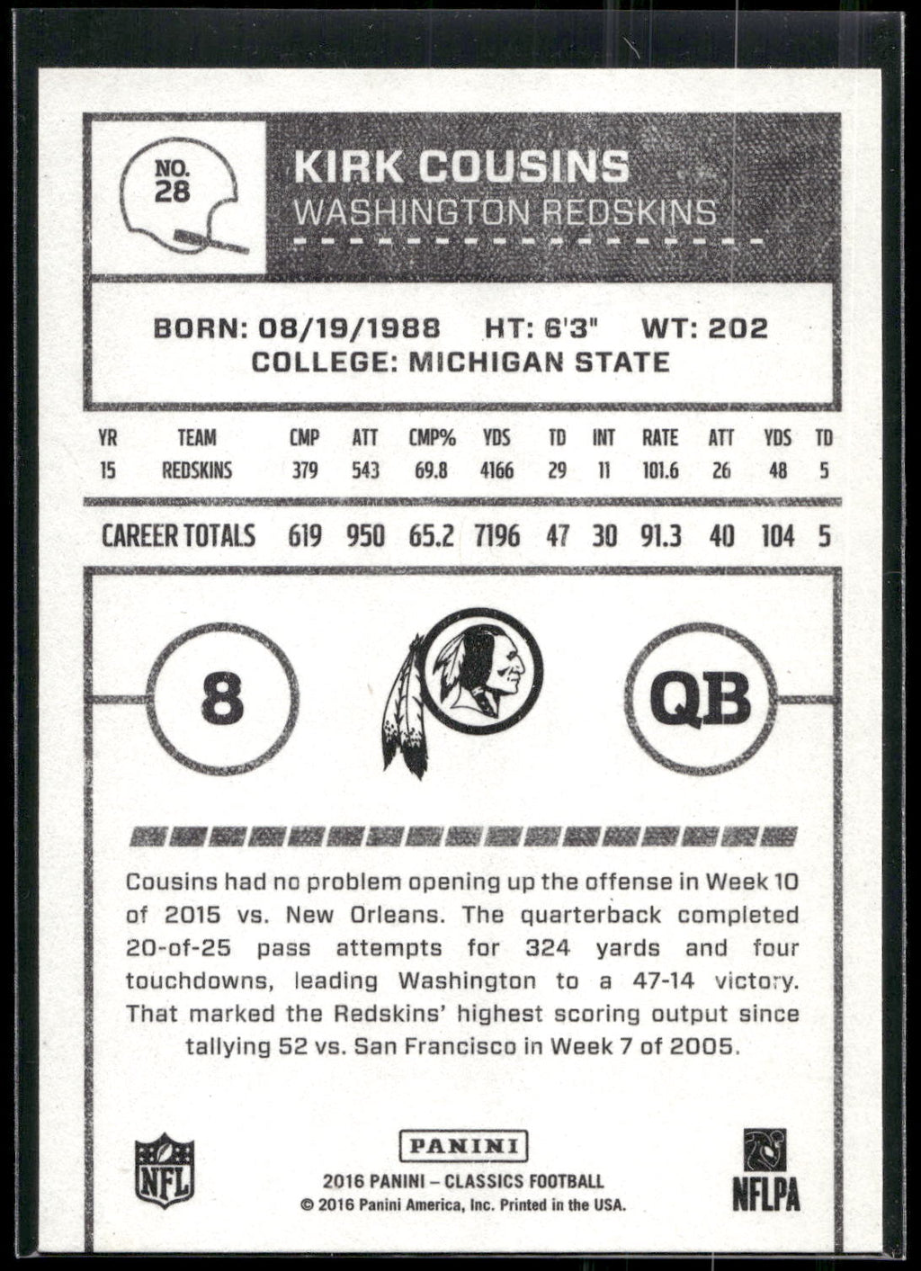 2016 Panini Classics #28 Kirk Cousins
