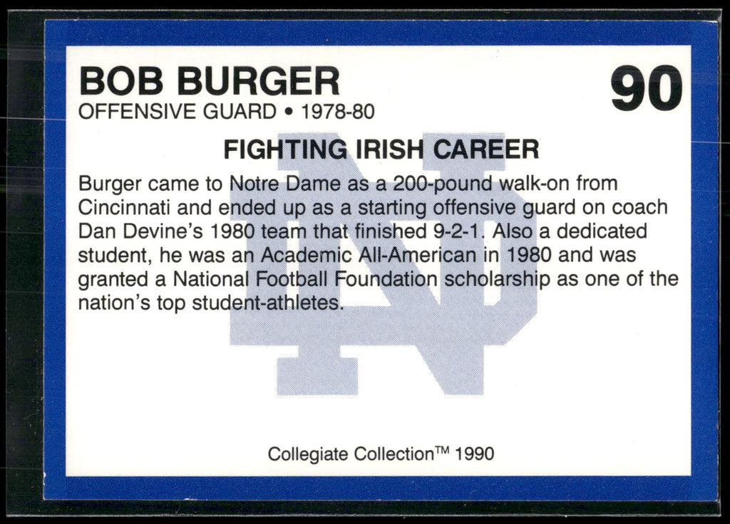 1990 Collegiate Collection Notre Dame #90 Bob Burger