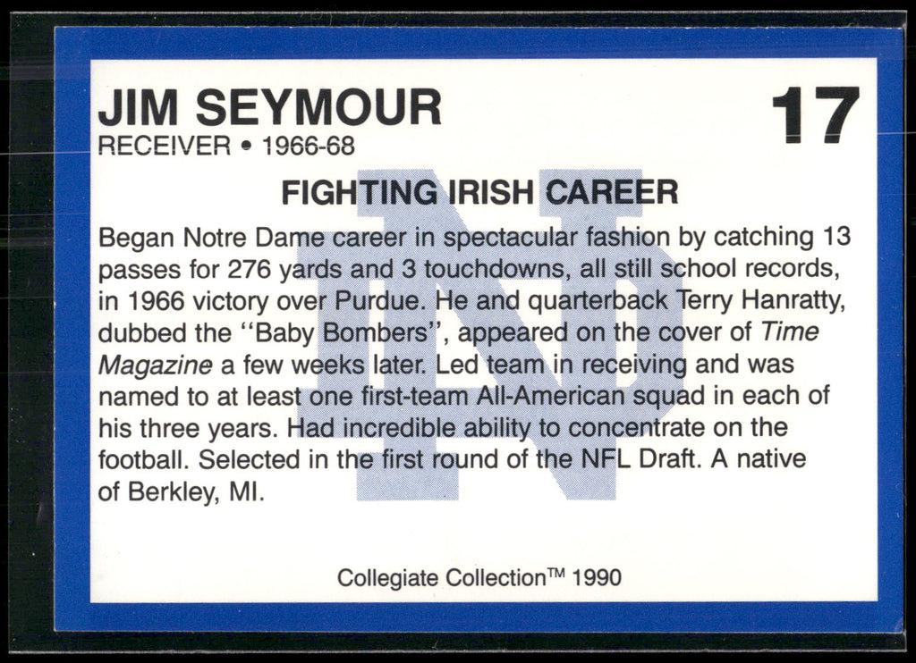 1990 Collegiate Collection Notre Dame #17 Jim Seymour