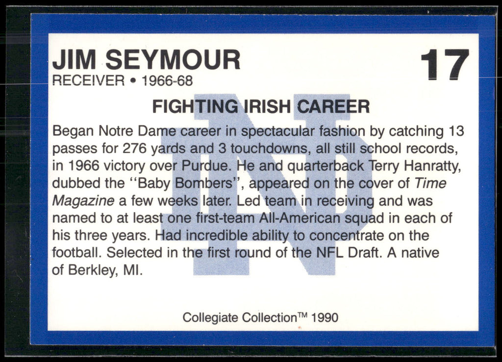 1990 Collegiate Collection Notre Dame #17 Jim Seymour