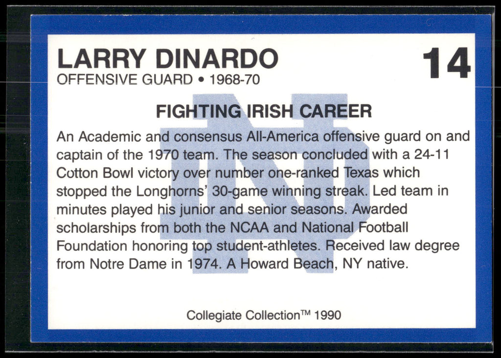 1990 Collegiate Collection Notre Dame #14 Larry Dinardo