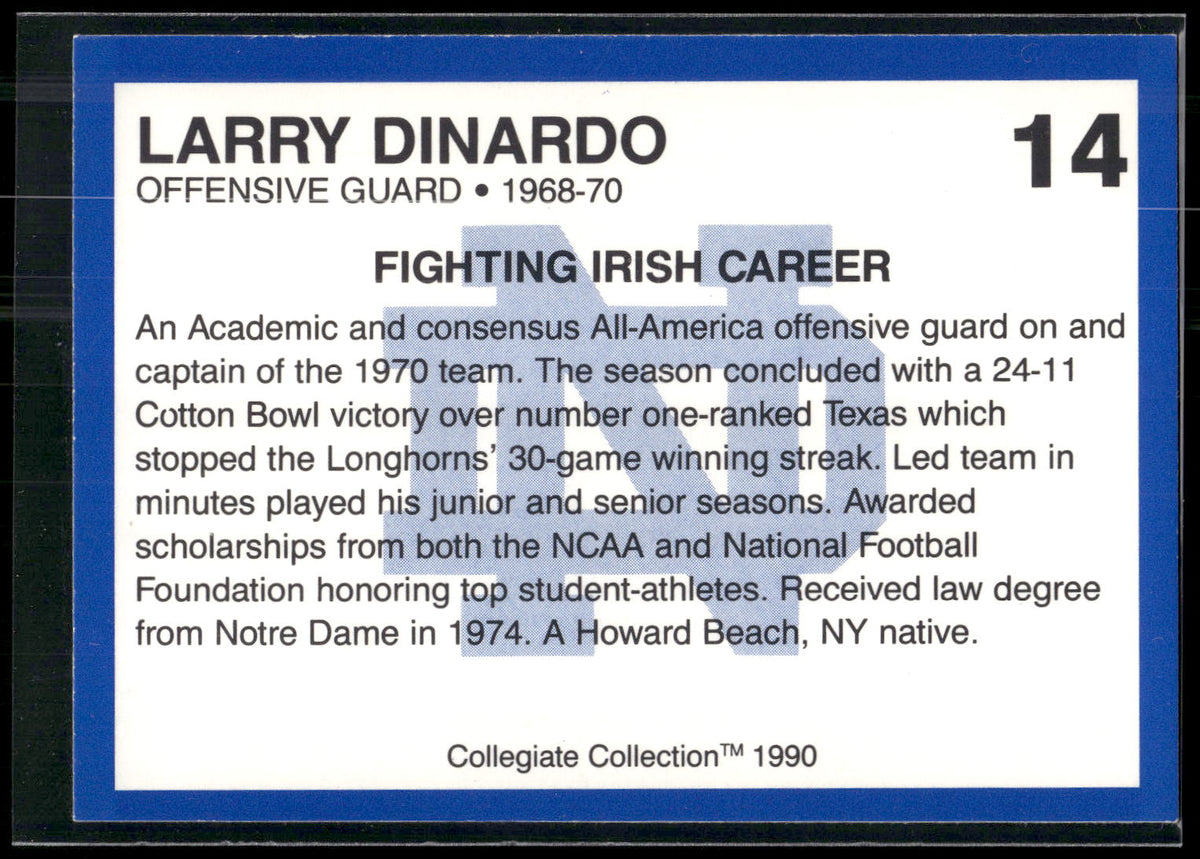 1990 Collegiate Collection Notre Dame #14 Larry Dinardo