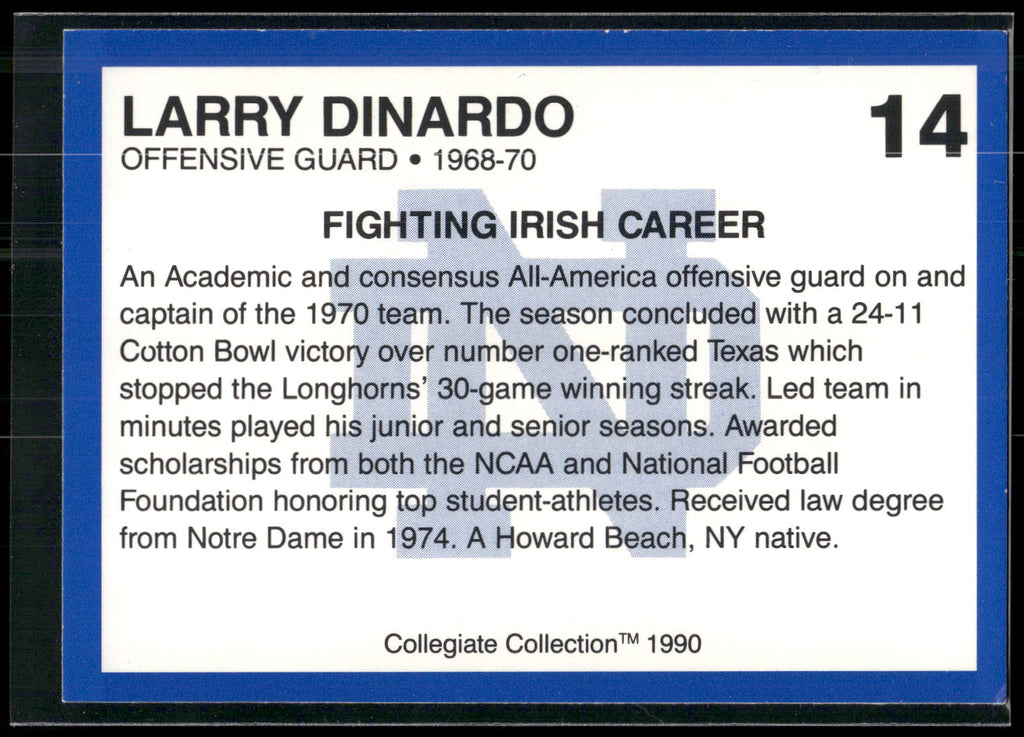 1990 Collegiate Collection Notre Dame #14 Larry Dinardo