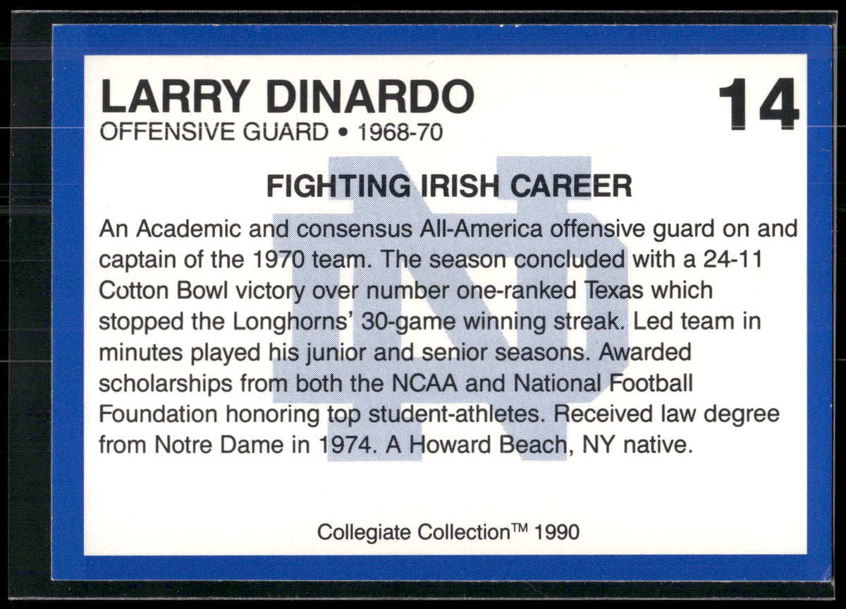 1990 Collegiate Collection Notre Dame #14 Larry Dinardo