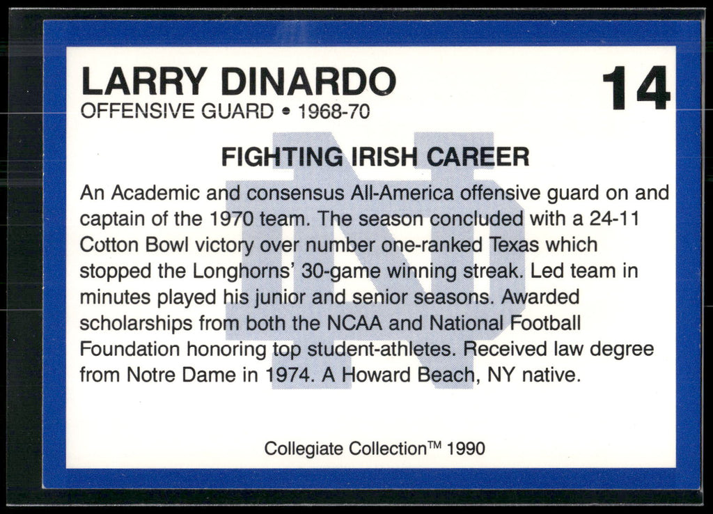 1990 Collegiate Collection Notre Dame #14 Larry Dinardo