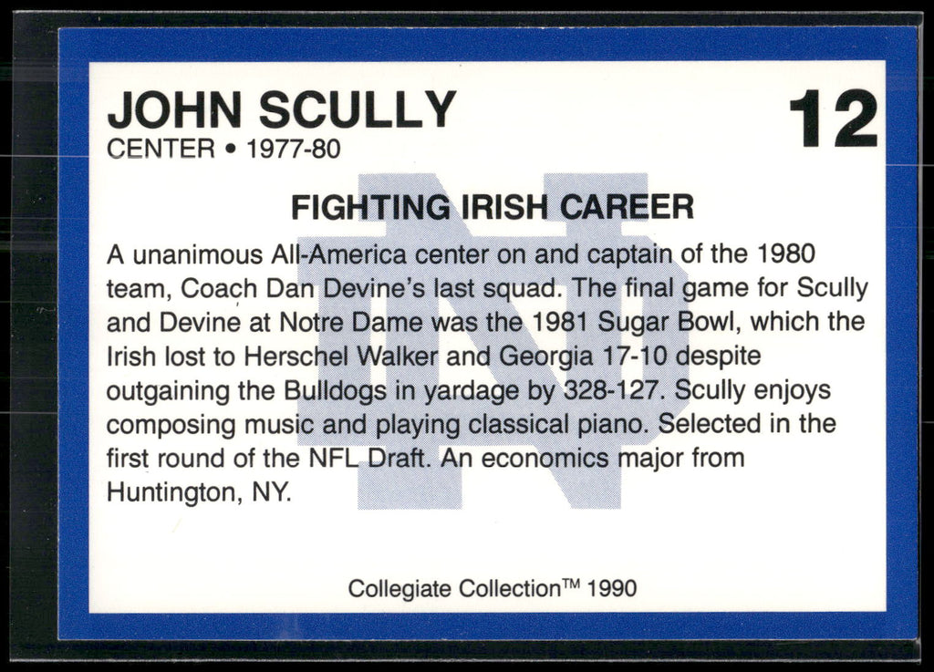 1990 Collegiate Collection Notre Dame #12 John Scully
