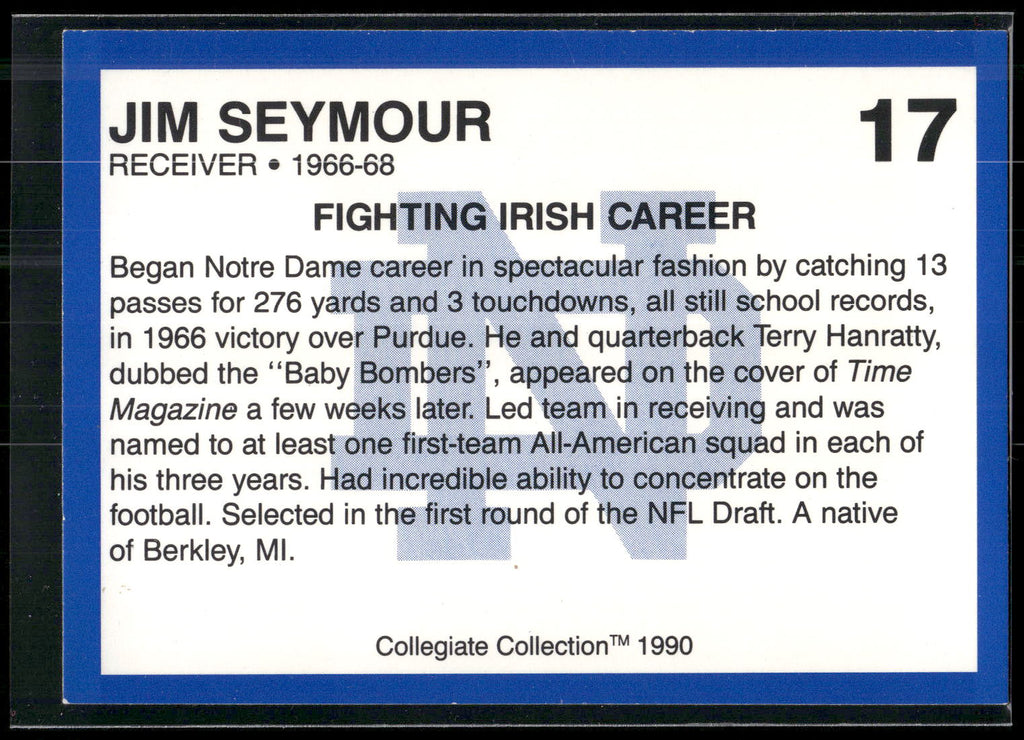 1990 Collegiate Collection Notre Dame #17 Jim Seymour