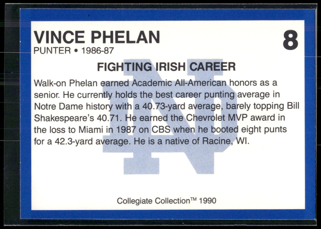 1990 Collegiate Collection Notre Dame #8 Vince Phelan