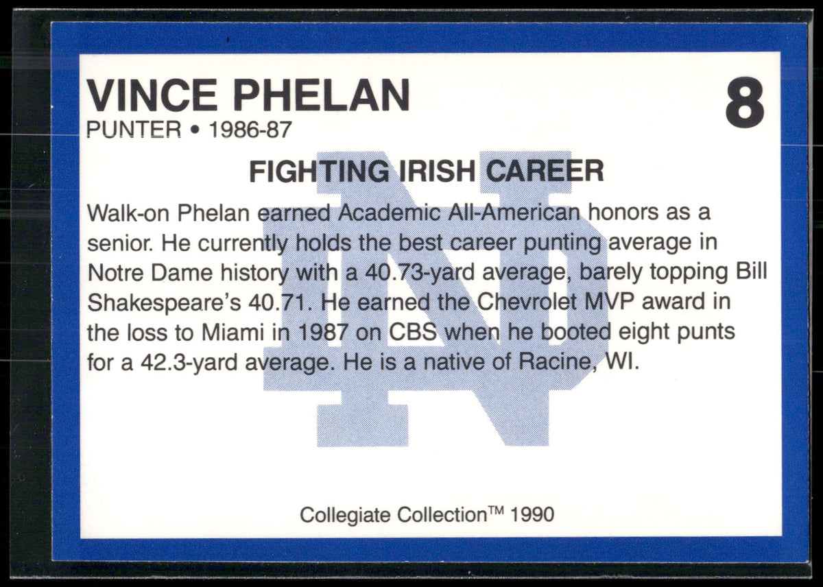 1990 Collegiate Collection Notre Dame #8 Vince Phelan