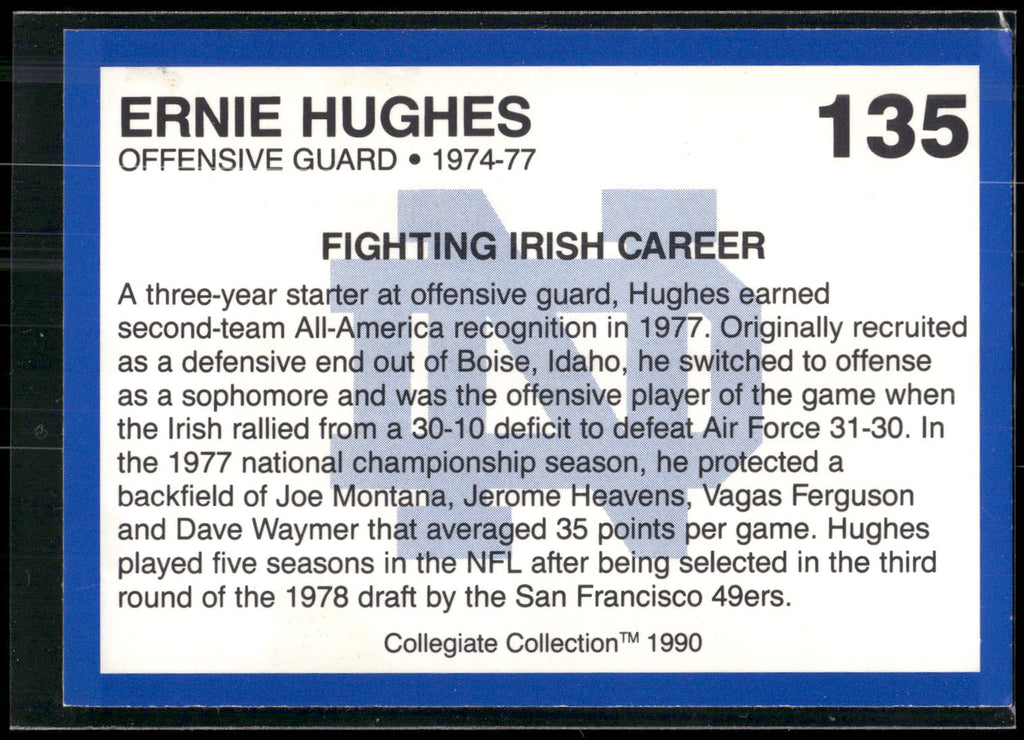 1990 Collegiate Collection Notre Dame #135 Ernie Hughes