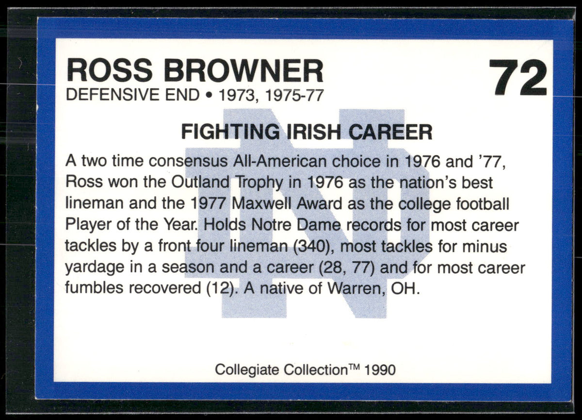1990 Collegiate Collection Notre Dame #72 Ross Browner
