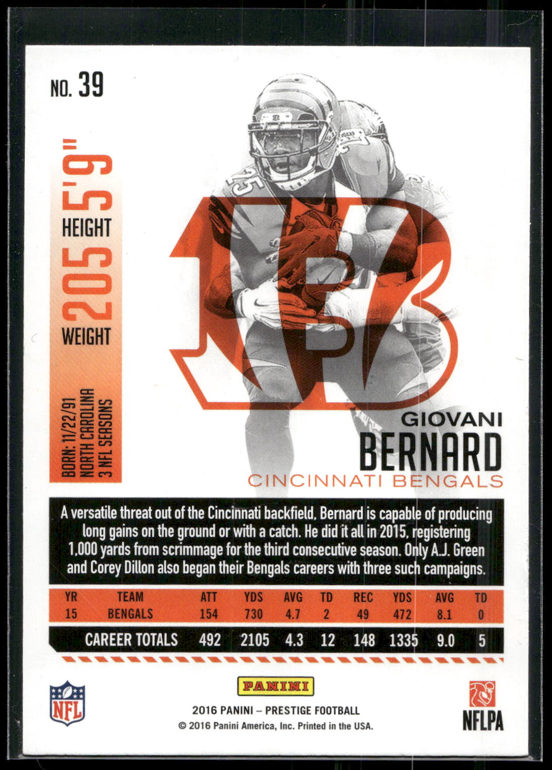 2016 Panini Prestige #39 Giovani Bernard