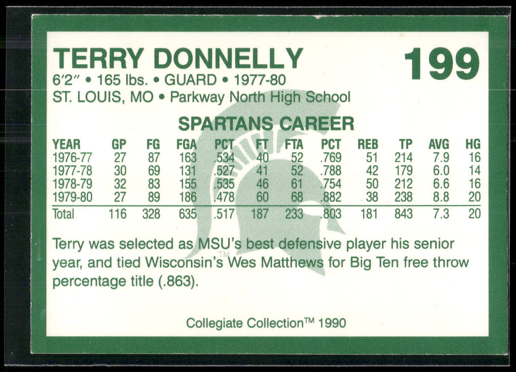 1990 Collegiate Collection Michigan State Spartans #199 Terry Donnelly