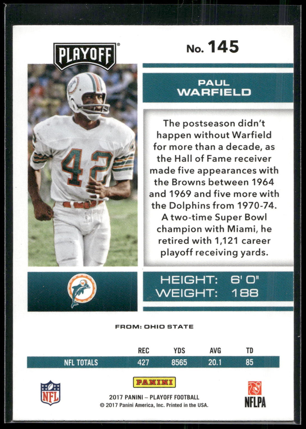 2017 Panini Playoff #145 Paul Warfield