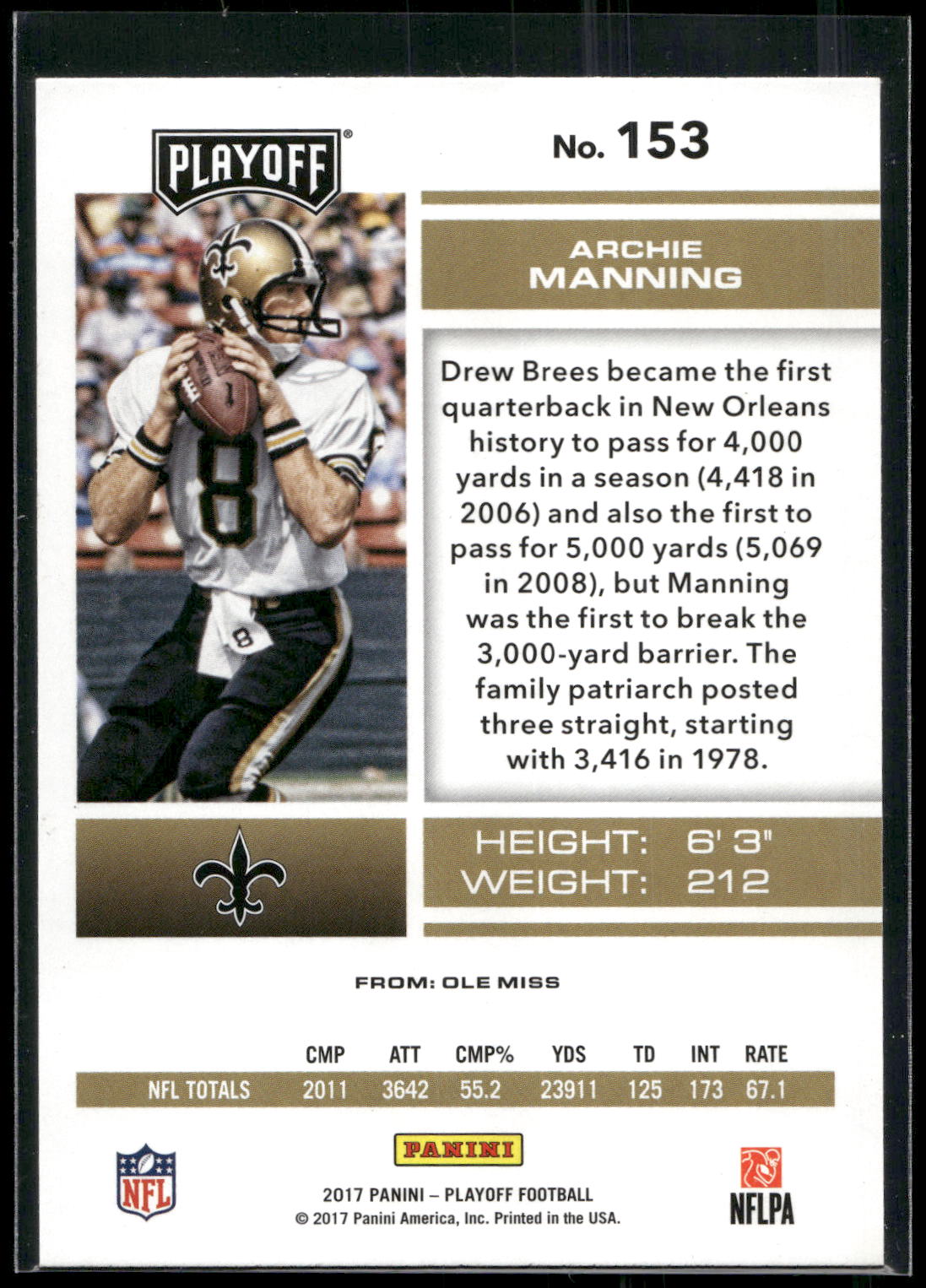 2017 Panini Playoff #153 Archie Manning