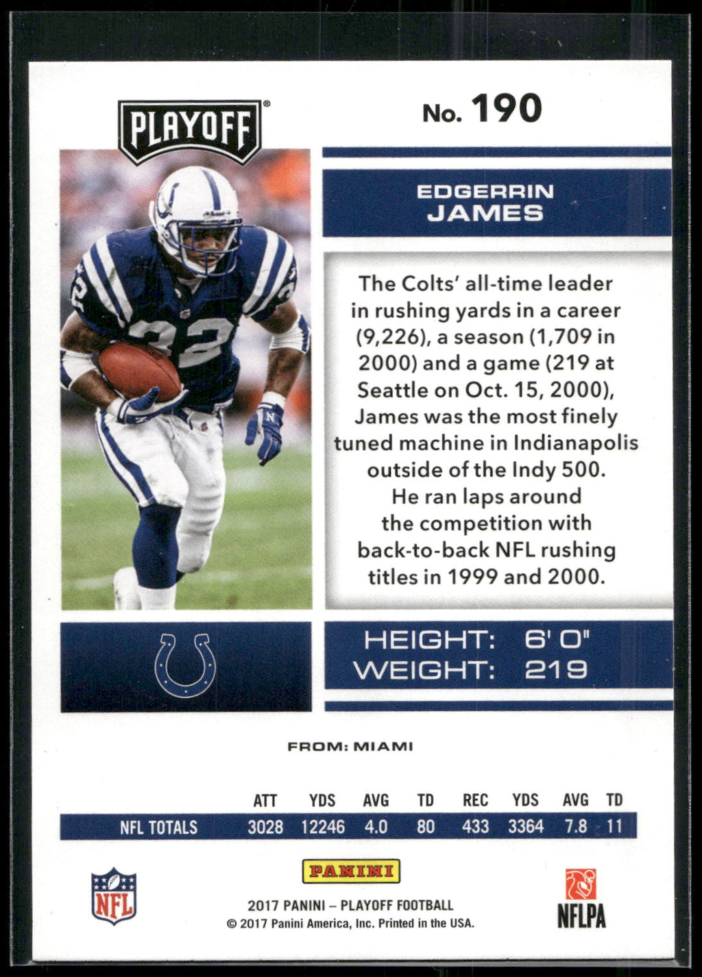 2017 Panini Playoff #190 Edgerrin James