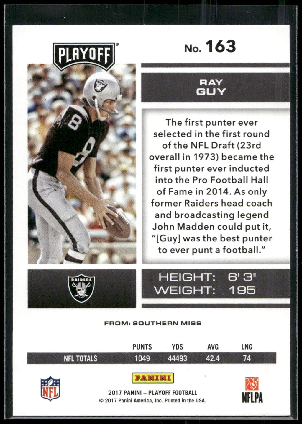 2017 Panini Playoff #163 Ray Guy
